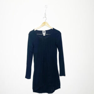 PRAIRIE UNDERGROUND ribbed tunic dress black long sleeve scoop neck womens SMALL